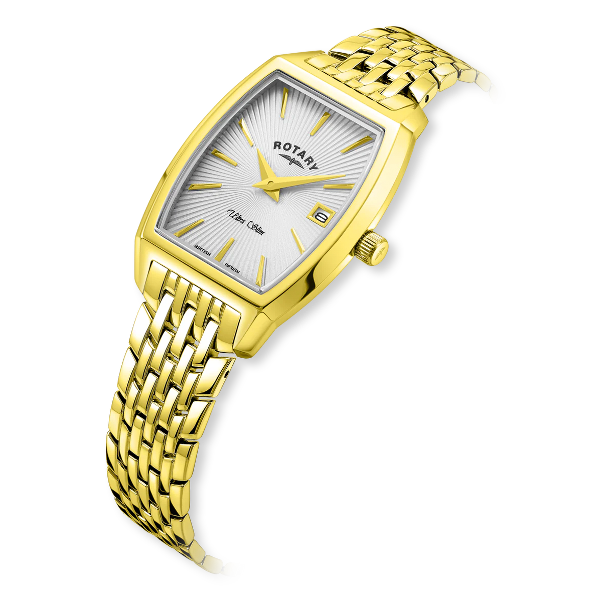 Rotary Ultra Slim Tonneau, White Dial with Gold Plated Bracelet - LB08018/06 