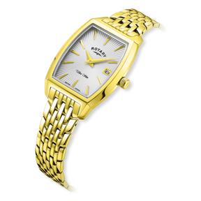 Rotary Ultra Slim Tonneau, White Dial with Gold Plated Bracelet - LB08018/06 