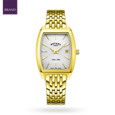 Rotary Ultra Slim Tonneau, White Dial with Gold Plated Bracelet - LB08018/06 