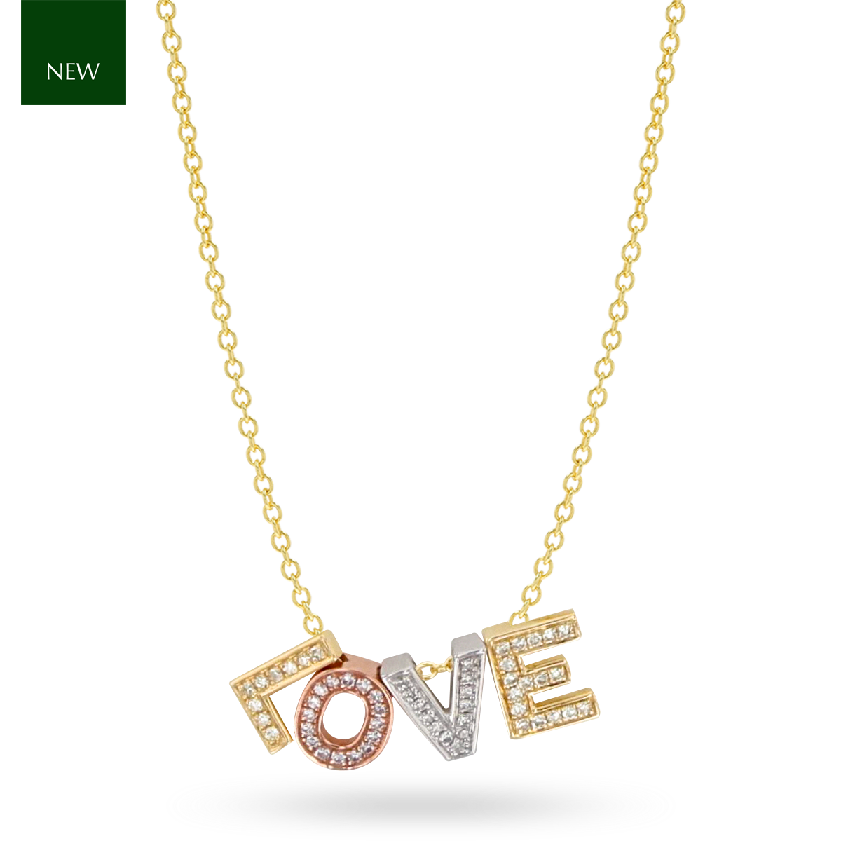9ct Three Colour Gold Diamond Set 'LOVE' Necklace