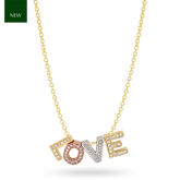 9ct Three Colour Gold Diamond Set 'LOVE' Necklace