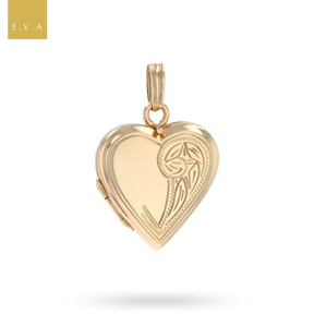 9ct Yellow Gold Heart Shaped Engraved Scroll Locket