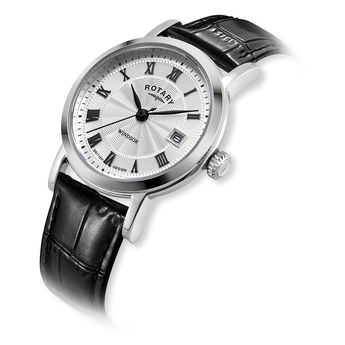 Rotary Heritage Ladies Stainless Steel Watch, White Dial with Black Leather Strap - LS05420/01