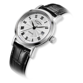 Rotary Heritage Ladies Stainless Steel Watch, White Dial with Black Leather Strap - LS05420/01