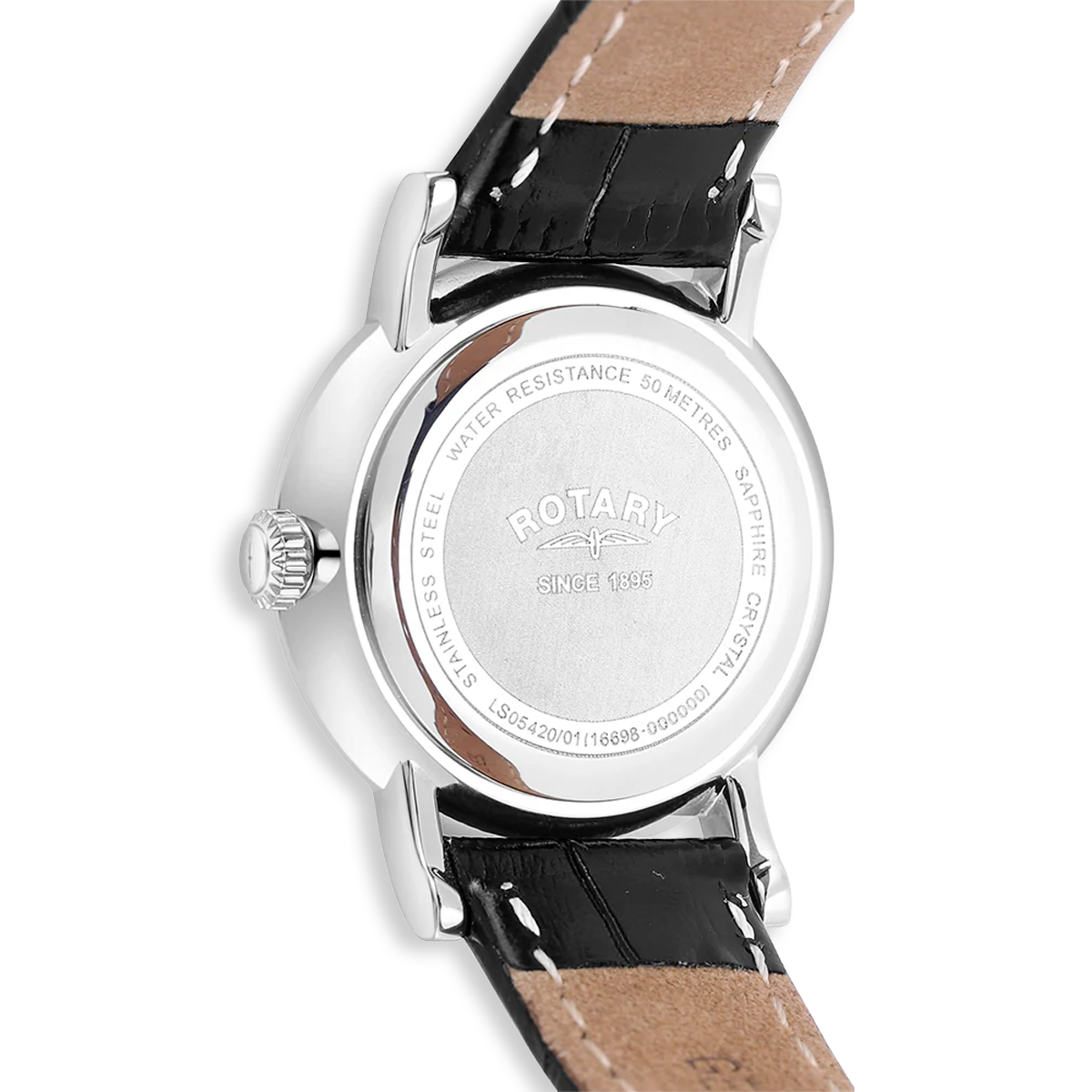Rotary Heritage Ladies Stainless Steel Watch, White Dial with Black Leather Strap - LS05420/01