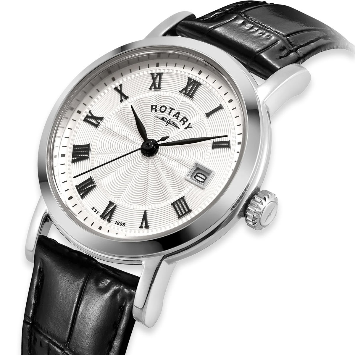 Rotary Heritage Ladies Stainless Steel Watch, White Dial with Black Leather Strap - LS05420/01