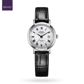 Rotary Heritage Ladies Stainless Steel Watch, White Dial with Black Leather Strap - LS05420/01