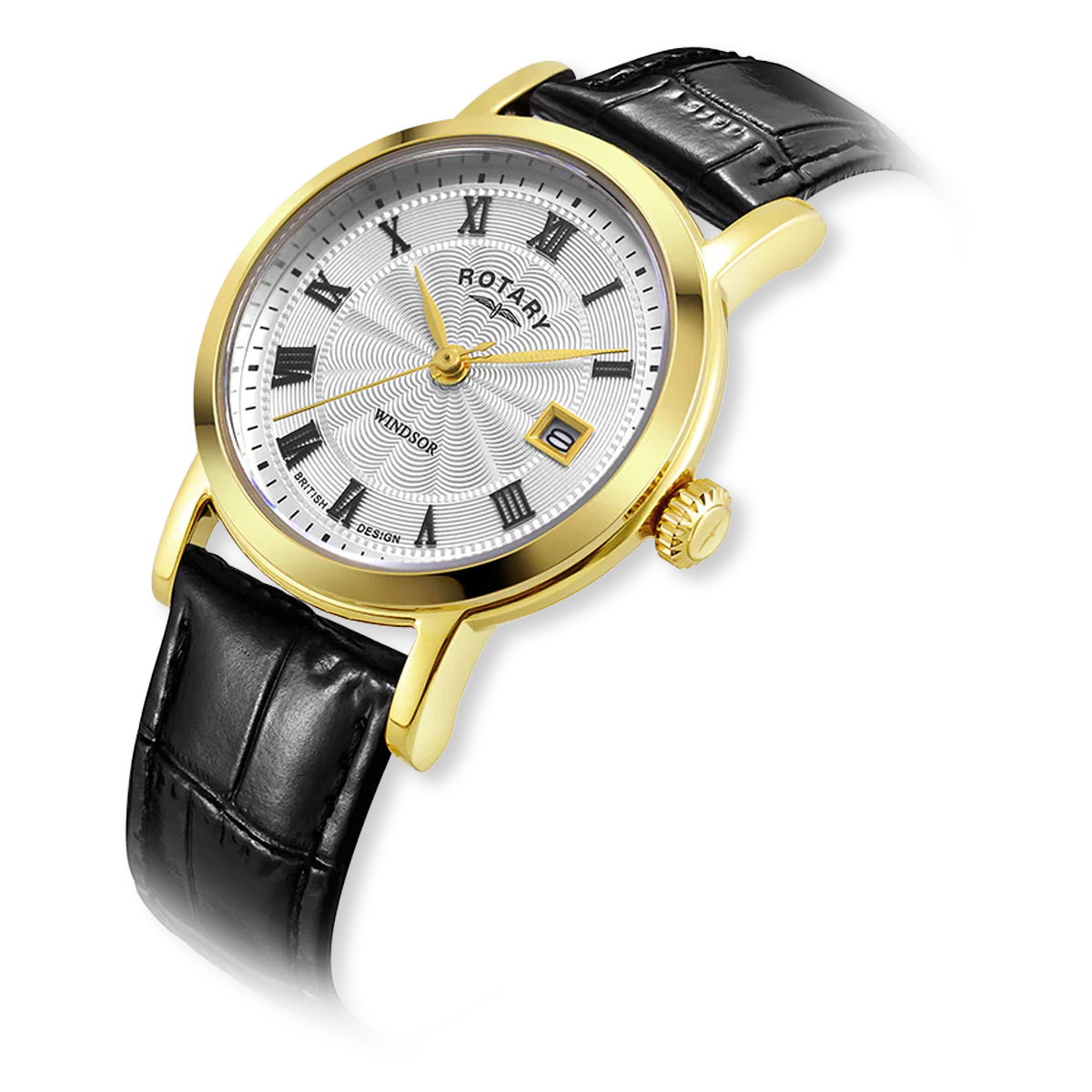 Rotary Heritage Ladies Gold Plated Watch, White Dial with Black Leather Strap - LS05423/01