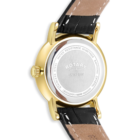 Rotary Heritage Ladies Gold Plated Watch, White Dial with Black Leather Strap - LS05423/01
