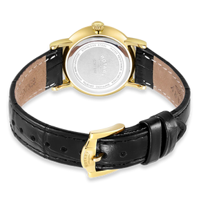 Rotary Heritage Ladies Gold Plated Watch, White Dial with Black Leather Strap - LS05423/01