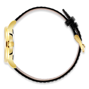 Rotary Heritage Ladies Gold Plated Watch, White Dial with Black Leather Strap - LS05423/01
