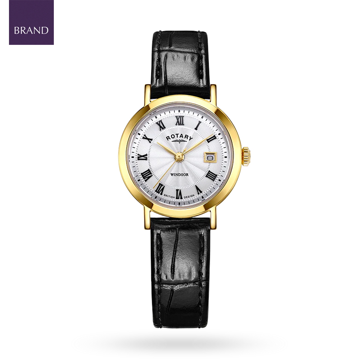 Rotary Heritage Ladies Gold Plated Watch, White Dial with Black Leather Strap - LS05423/01