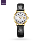 Rotary Heritage Ladies Gold Plated Watch, White Dial with Black Leather Strap - LS05423/01
