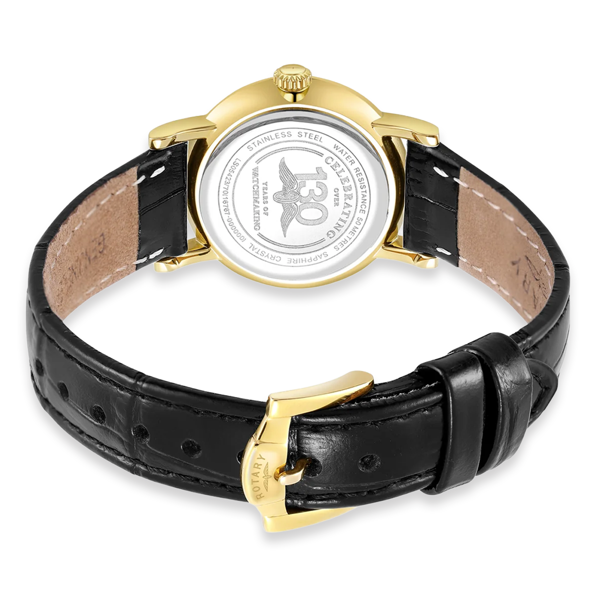 Rotary Heritage Ladies Watch, White Dial with Black Leather Strap LS05423/70