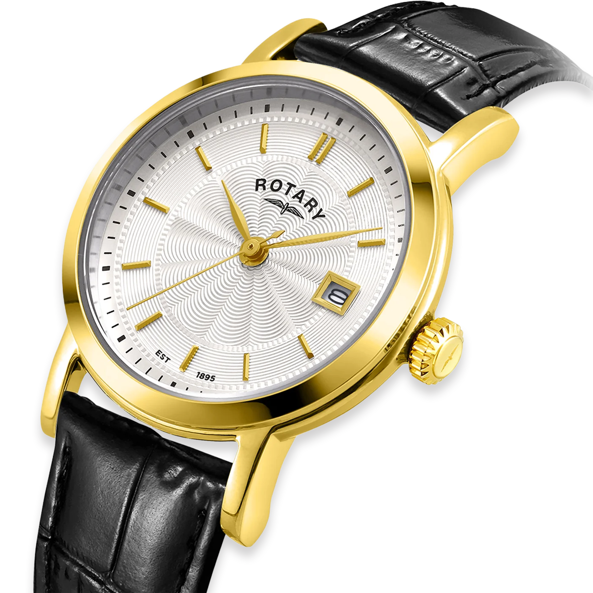 Rotary Heritage Ladies Watch, White Dial with Black Leather Strap LS05423/70