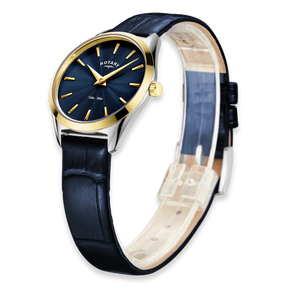Rotary Ultra Slim 2-Tone, Blue Dial with Blue Leather Strap - LS08011-05