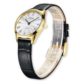 Rotary Ultra Slim, Silver Dial with Black Leather Strap - LS08013/01
