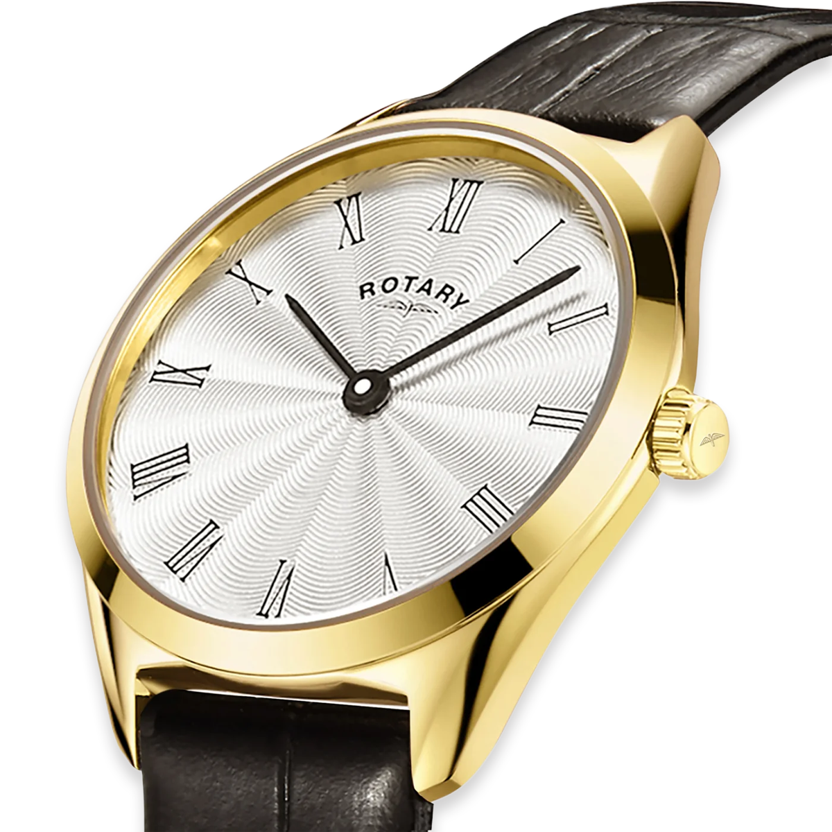Rotary Ultra Slim, Silver Dial with Black Leather Strap - LS08013/01
