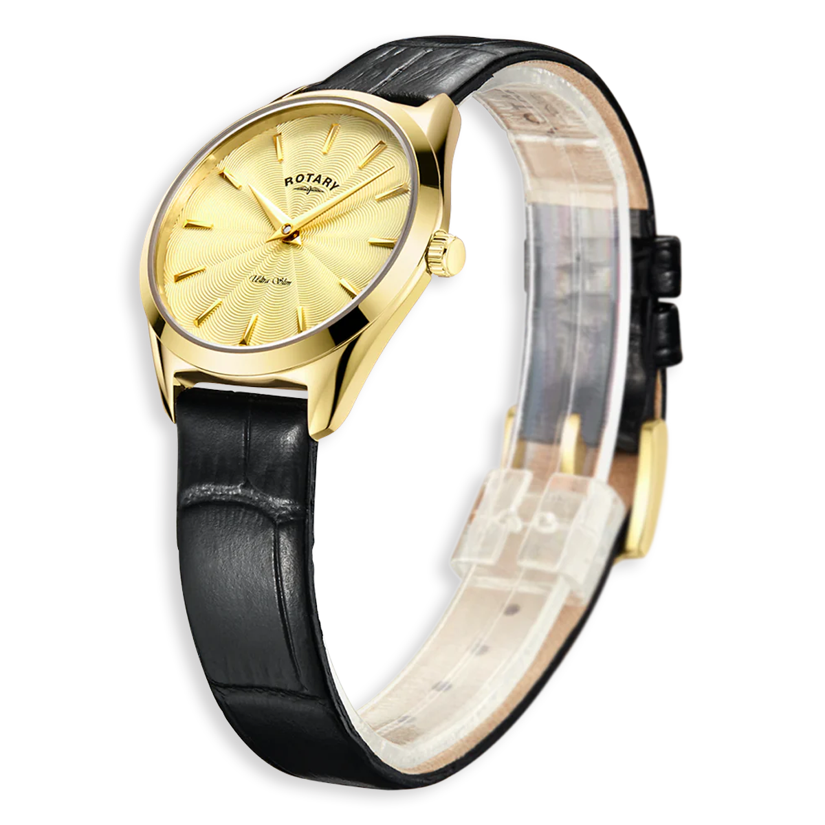 Rotary Ultra Slim, Gold Dial with Black Leather Strap - LS08013/03