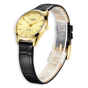 Rotary Ultra Slim, Gold Dial with Black Leather Strap - LS08013/03