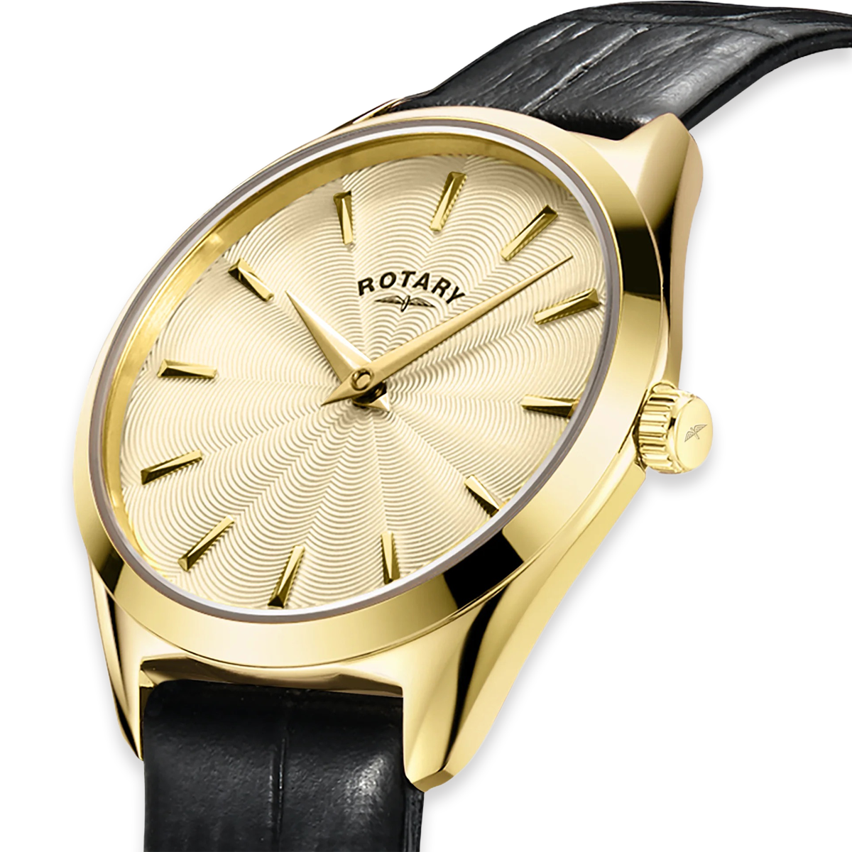 Rotary Ultra Slim, Gold Dial with Black Leather Strap - LS08013/03