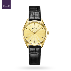 Rotary Ultra Slim, Gold Dial with Black Leather Strap - LS08013/03