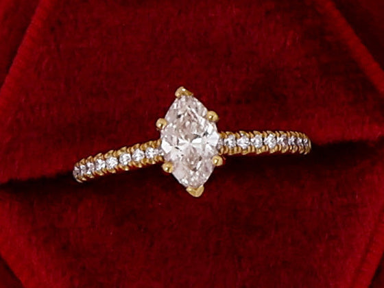 18ct Yellow Gold Marquise Cut Diamond Engagement Ring