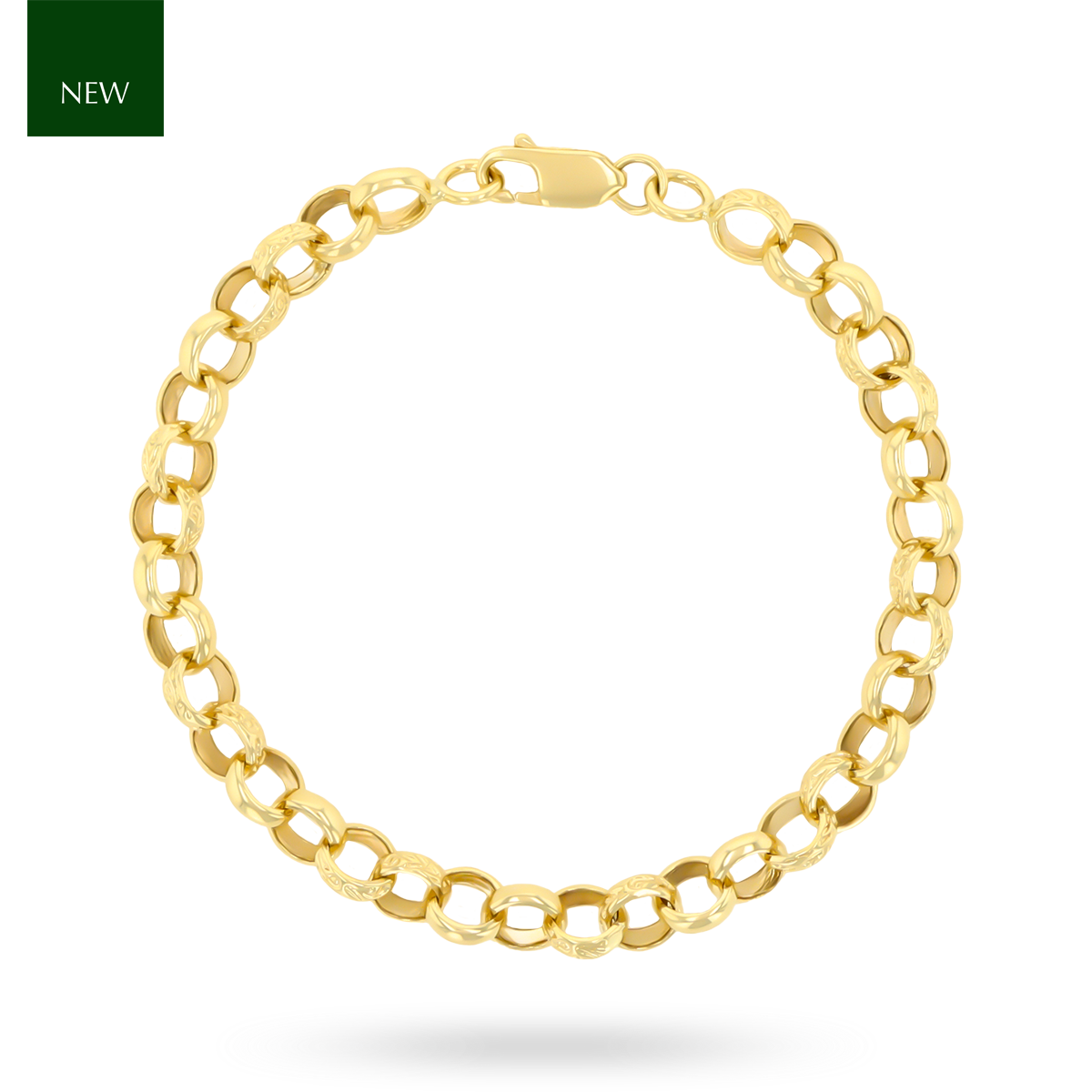 9ct Yellow Gold 8.5” Plain & Engraved Belcher Link Bracelet