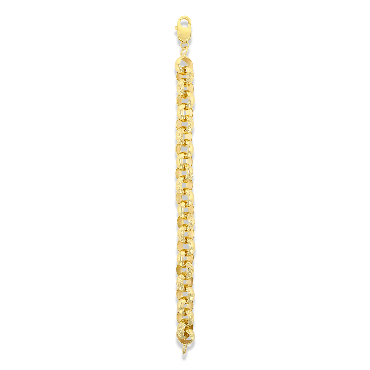 9ct Yellow Gold 12mm Plain & Engraved Belcher Link Bracelet