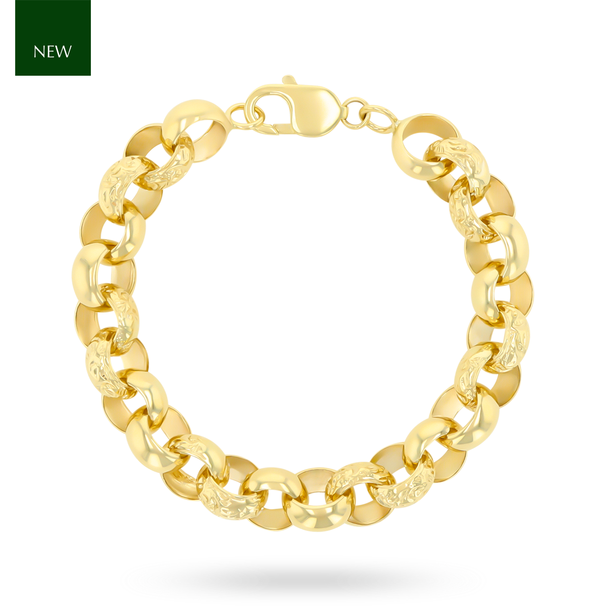 9ct Yellow Gold 12mm Plain & Engraved Belcher Link Bracelet