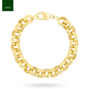 9ct Yellow Gold 12mm Plain & Engraved Belcher Link Bracelet