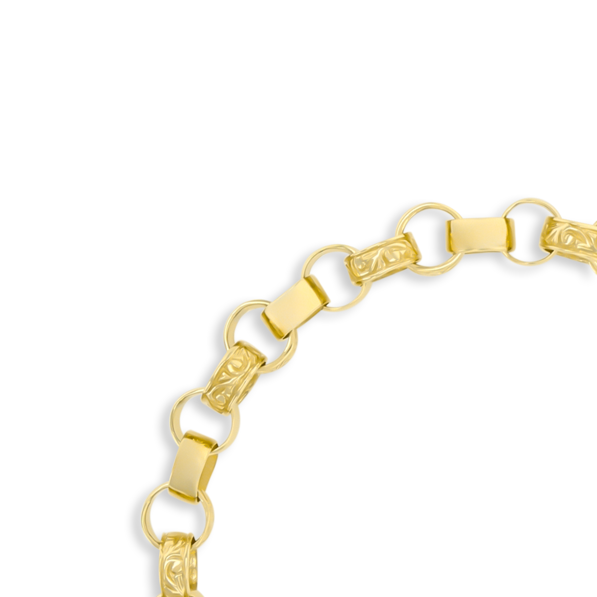 9ct Yellow Gold 7mm Plain & Engraved Belcher Link Bracelet