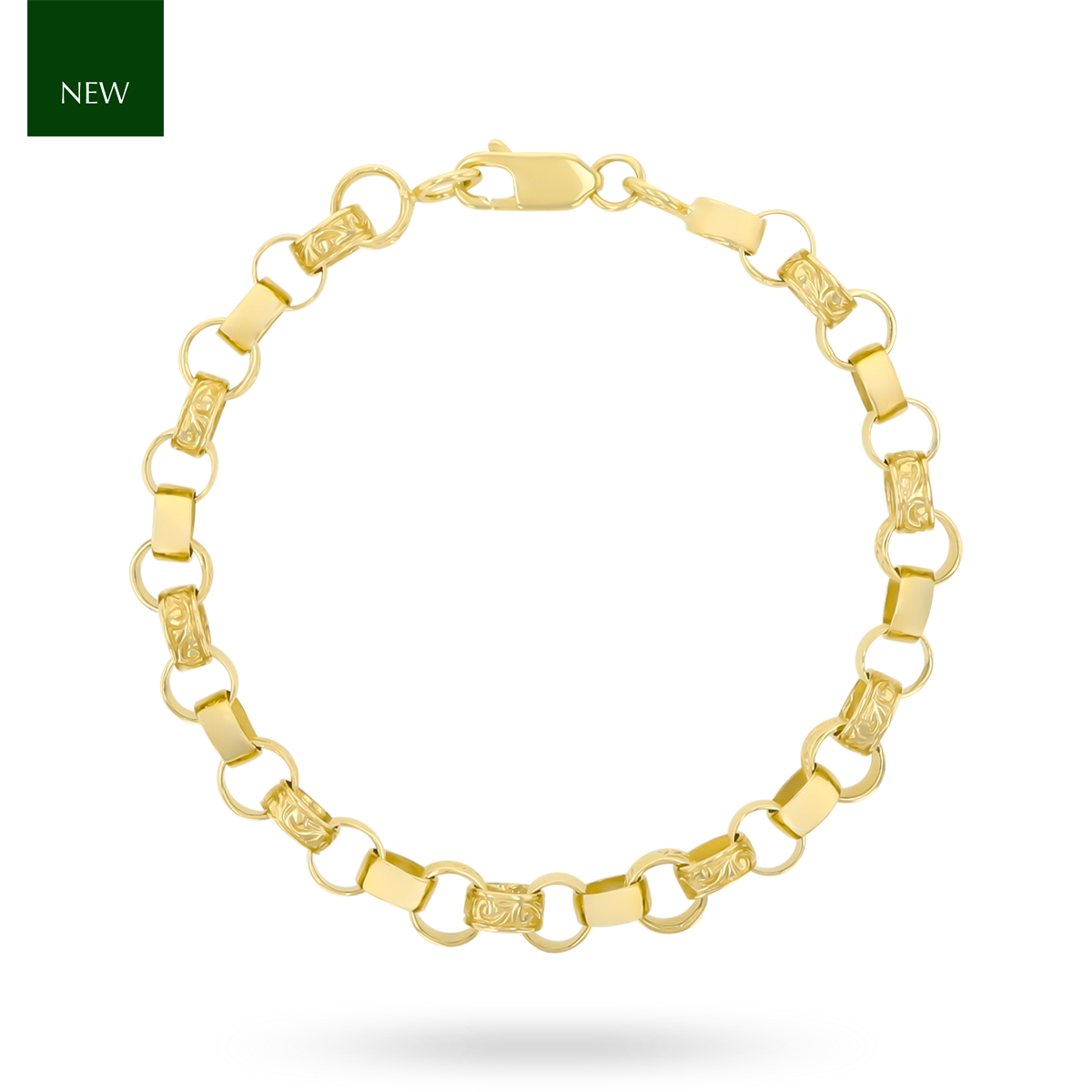 9ct Yellow Gold 7mm Plain & Engraved Belcher Link Bracelet