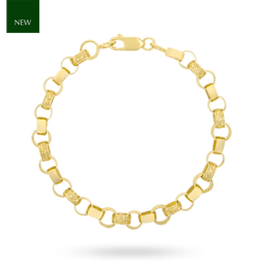 9ct Yellow Gold 7mm Plain & Engraved Belcher Link Bracelet