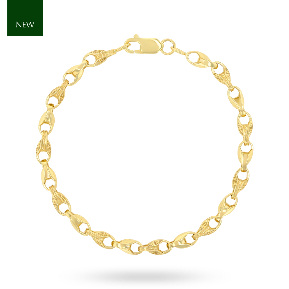 9ct Yellow Gold 8.5” Plain & Engraved Tulip Link Bracelet