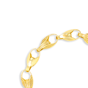 9ct Yellow Gold 8mm Plain & Engraved Tulip Link Bracelet