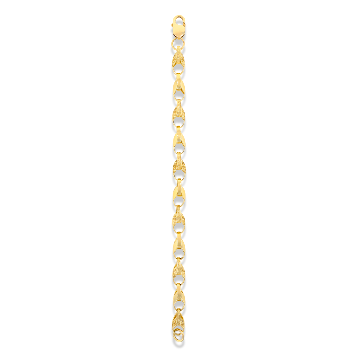 9ct Yellow Gold 8mm Plain & Engraved Tulip Link Bracelet