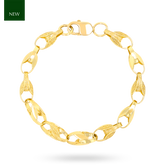 9ct Yellow Gold 8mm Plain & Engraved Tulip Link Bracelet