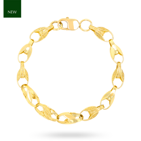 9ct Yellow Gold 8mm Plain & Engraved Tulip Link Bracelet