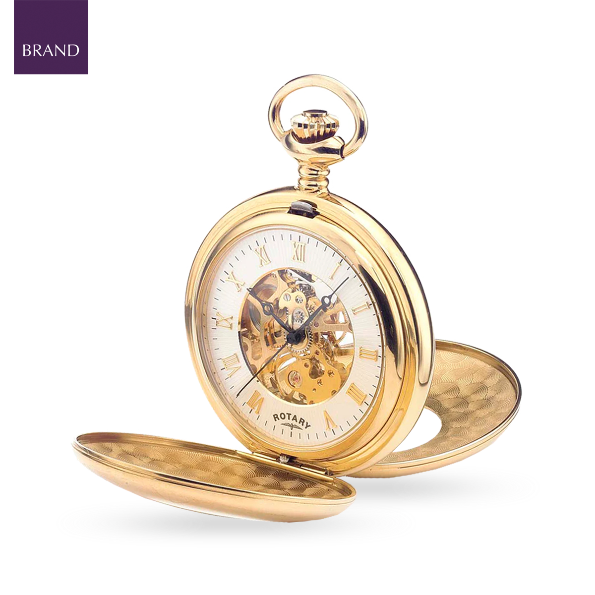 Rotary Gold Plated Half Double Hunter Skeleton Pocket Watch - MP00713/01