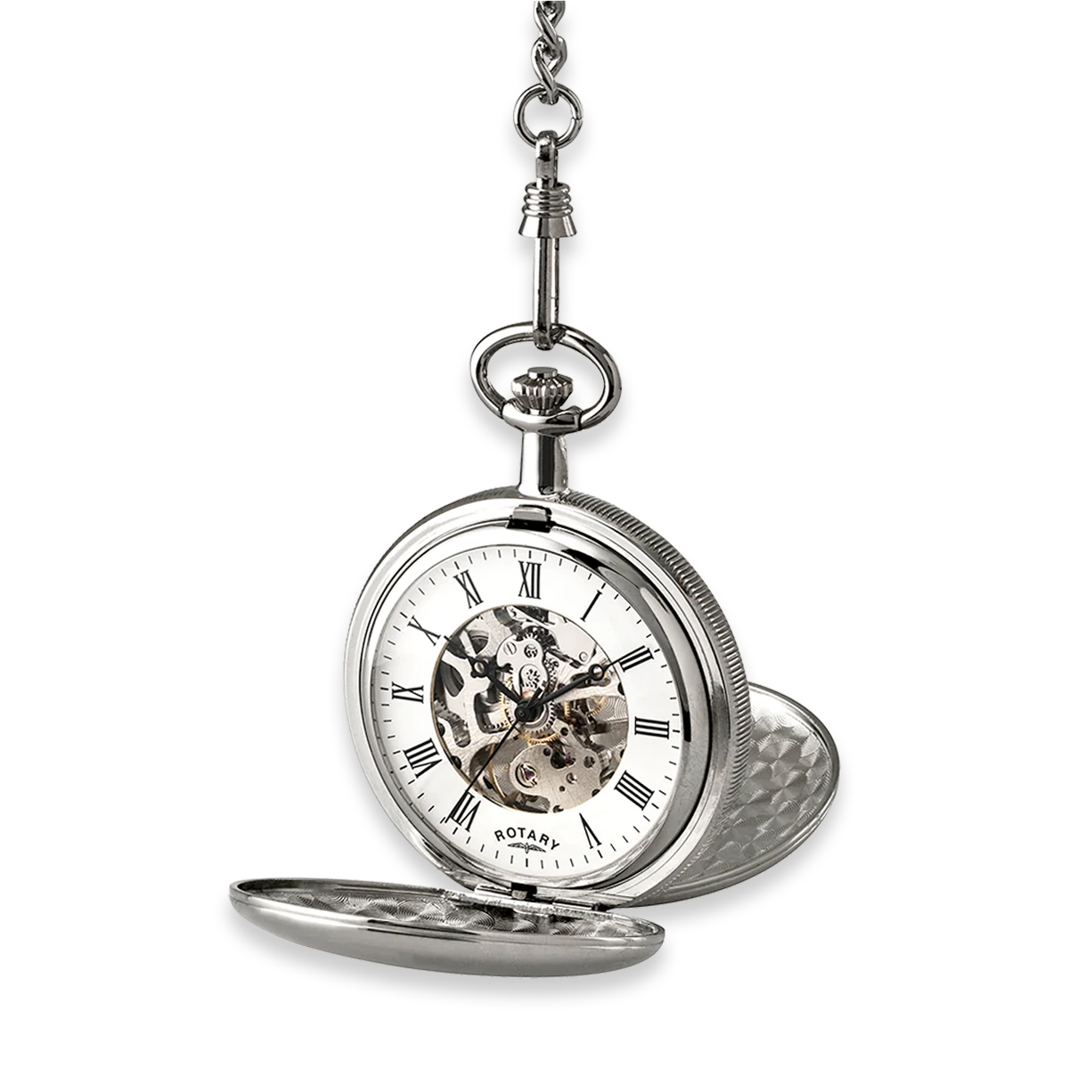 Rotary Stainless Steel Double Hunter Skeleton Pocket Watch - MP00726/01