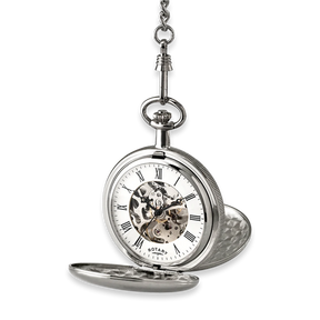 Rotary Stainless Steel Double Hunter Skeleton Pocket Watch - MP00726/01