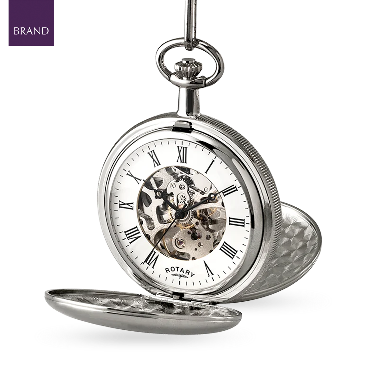 Rotary Stainless Steel Double Hunter Skeleton Pocket Watch - MP00726/01