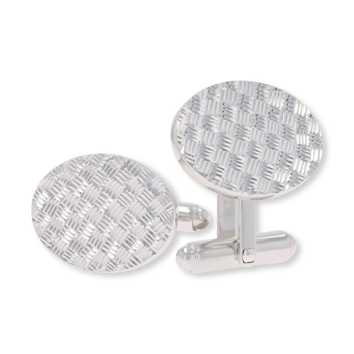 Sterling Silver Diamond Cut Oval Cufflinks