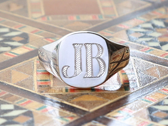 Sterling Silver Signet Ring Hand-Engraved with Initials