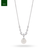 18ct White Gold Cultured Freshwater Pearl & Diamond Bezel Set Necklace