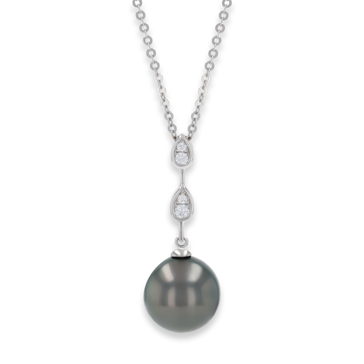 18ct White Gold Cultured Tahitian Pearl & Diamond Teardrop Necklace