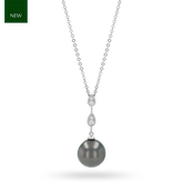 18ct White Gold Cultured Tahitian Pearl & Diamond Teardrop Necklace