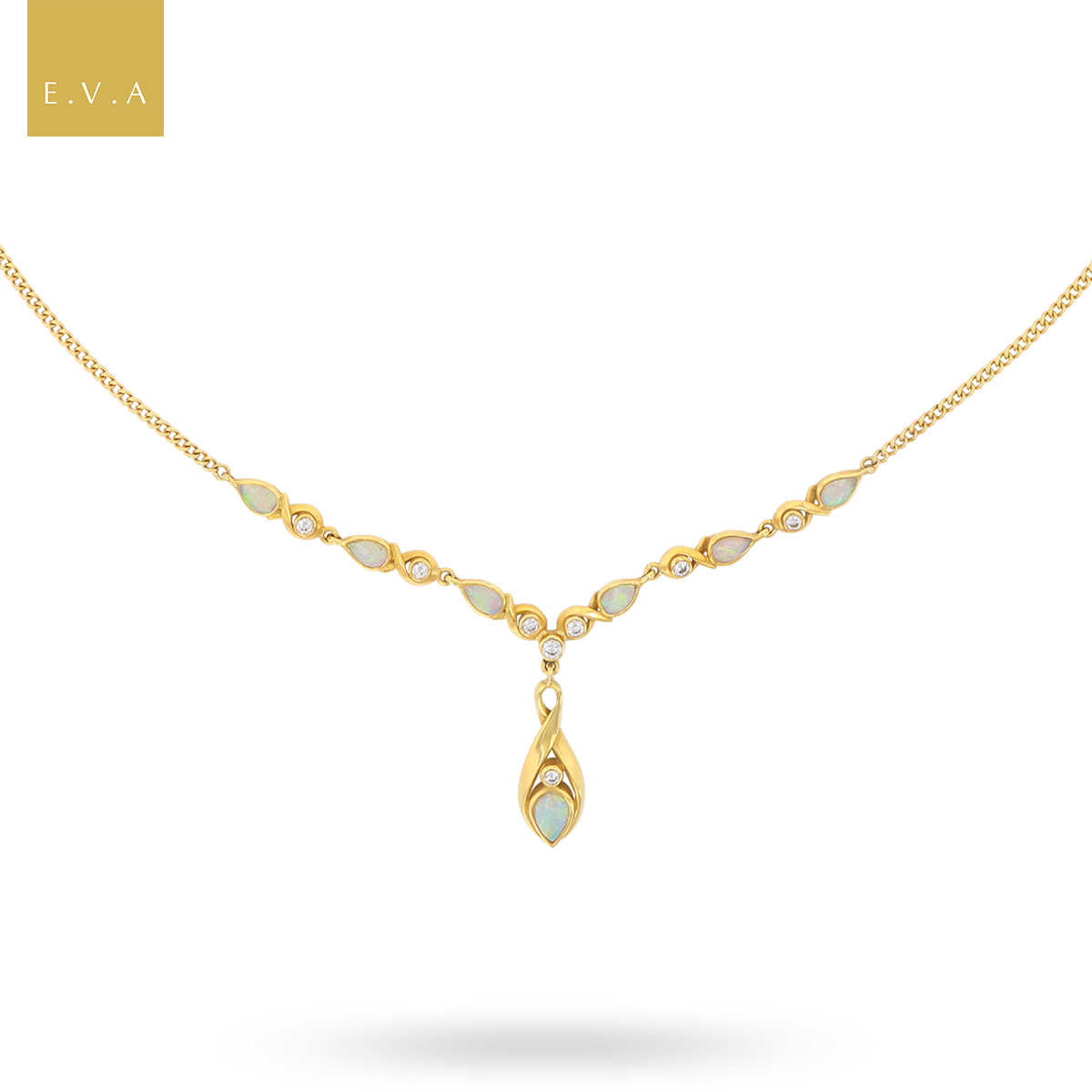 18ct Yellow Gold Opal & Diamond Teardrop Necklace