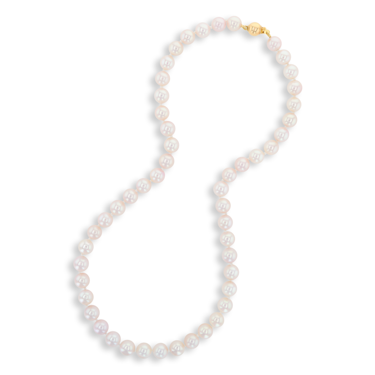 7.5-8mm Cultured Akoya Pearl 18” Necklace With 18ct Yellow Gold Clasp